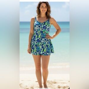 BB Tropics One Piece Swimsuit Womens Size 12 Modest Skirt